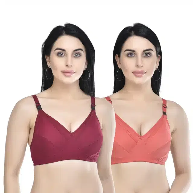 Feeding Bra for Women (Pack of 2) (Maroon & Peach, 36 B)