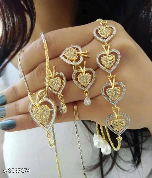 Brass Jewellery Set for Women (White, Free Size)