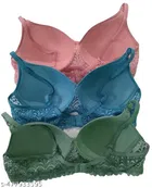 Cotton Blend Bra for Women, Multicolour, Pack of 3 