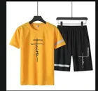 Half Sleeves Track Suit for Men (Mustard & Black, S)