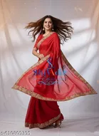Georgette Saree for Women, Red 