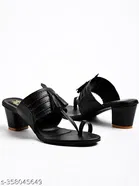 Shoetopia Black Block Heel Open Toe Sandals 