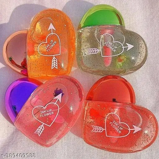 Lip Gloss Tint For Dry And Chapped Lips In Cute Heart-Shaped Packaging- Multicolour Metallic-Finished Packaging ((Pack of 4))