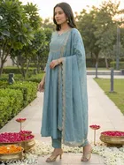 Printed Vichitra Silk Kurta Set for Women 