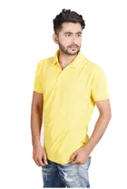 Poly Cotton Solid Polo Neck T-Shirt for Men, Yellow 