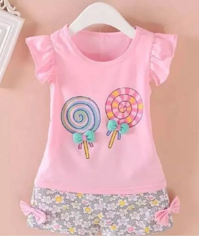 Hosiery Printed Clothing Set for Kids (Pink, 18-24 Months)