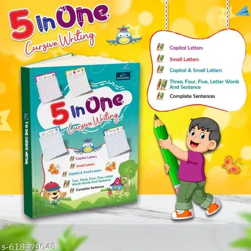 Practice Book Of 5 in One Cursive Writing for Kids | Improve Handwriting Skills, Letter Formation, Sentence Practice, Pattern Tracing, Daily Writing Exercises | Perfect Workbook for Students, Homeschooling and Early Learning