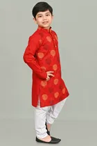 Cotton Printed Kurta with Payjama for Boys, Red & White 