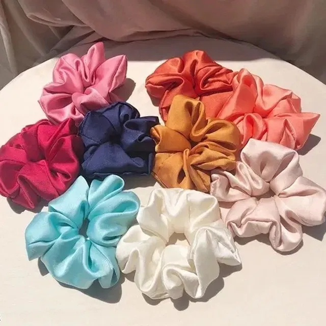 (Pack of 8) (Multicolor) Premium Silk Satin Scrunchies for Women & Kids