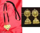 Alloy Mangalsutra with Earrings for Women (Gold & Black, Set of 2)