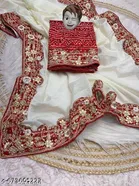 Chiffon Embroidered Saree For Women, White