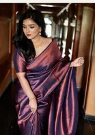 Litchi Silk Woven Design Saree for Women, Navy Blue 