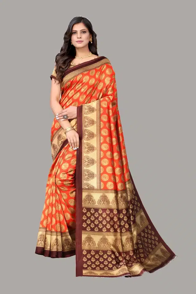 Saree with Unstitched Blouse for Women (Orange, 5.95 m)