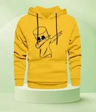 Fleece Printed Hoodie for Men, Yellow 