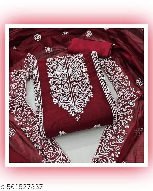 Chanderi Cotton Punjabi/All Over Suits for Women (Red, 5.85 meter (S)