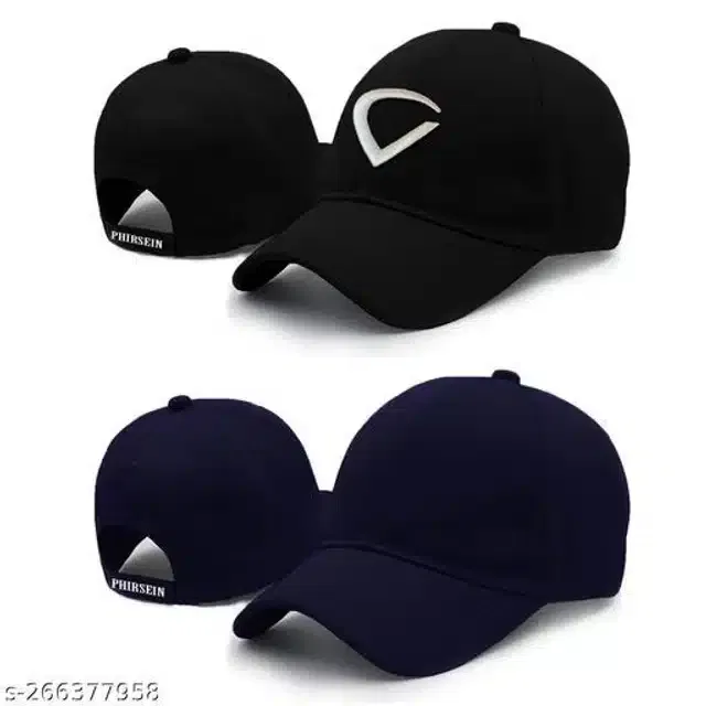 Cotton Cap for Men & Women (Black & Navy Blue, Pack of 2)