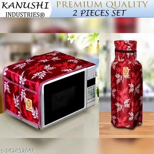 KANUSHI Industries® Microwave / Oven Top Cover With 4 Utility Pockets + 1 Pc LPG Cylinder Cover (MICRO+CYL-MAROON-SMALL-LEVS)