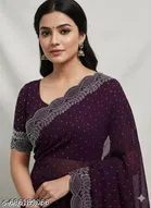 Chiffon Embellished Saree For Women, Purple