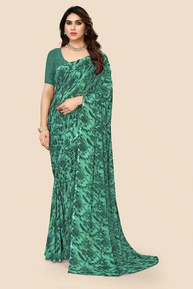 Georgette Printed Saree for Women (Green, 6.3 m)
