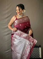 Litchi Silk Zari Woven Saree for Women, Maroon 