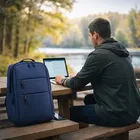 Multipurpose Blue Laptop Backpack with Multi-Compartment Storage