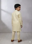 Silk Blend Printed Kurta & Payjama Set For Boys, Yellow 