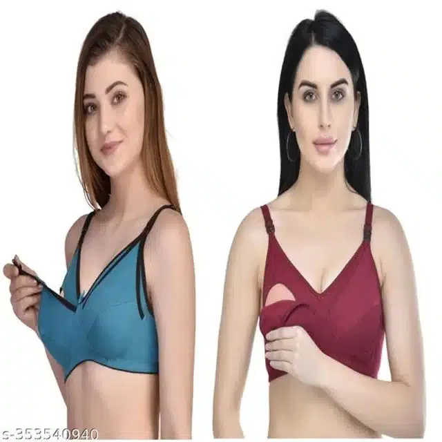 Cotton Blend Feeding Bra for Women (Assorted, 34C) (Pack of 2)