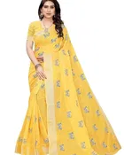 Chanderi Cotton Printed Saree for Women, Yellow 
