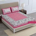 Cotton Printed Queen Size Bedsheet with 2 Pcs Pillow Covers (Pink & White, 90x100 inches)