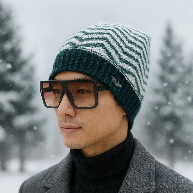 Woolen Fur Winter Cap for Men (White & Grey, Free Size)