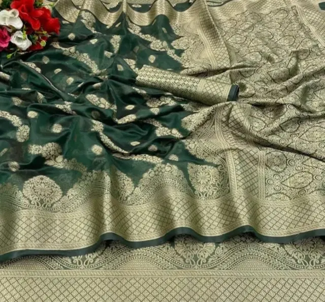 Organza Zari Woven Saree for Women (Green, 6.3 m)