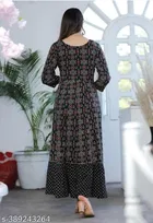 Rayon Printed Anarkali Kurti for Women, Black 