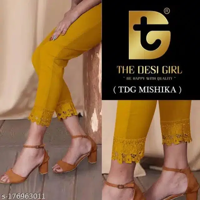 Cotton Lycra Trousers for Women (Yellow, 30)