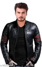 Synthetic Leather Full Sleeves Solid Jacket for Men (Black, M)