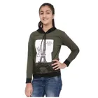 Cotton Blend Printed Hoodie for Girls (Olive, 2-3 Years)