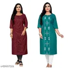 Embroidered Floral A-line Kurti for Women, Pack of 2 