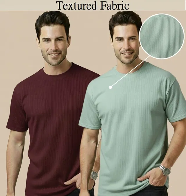 Polyester Round Neck T-shirt for Men, Multicolour, Pack of 2 (M)