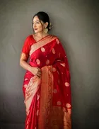 Litchi Silk Botanical Saree for Women, Red 