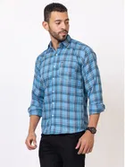 Cotton Blend Checkered Shirt for Men, Sky Blue 