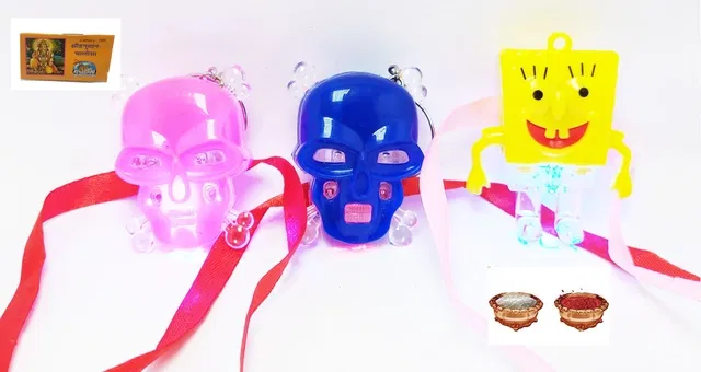 Plastic Hanuman Chalisa Light Rakhi for Kids (Multicolor, Pack of 4)