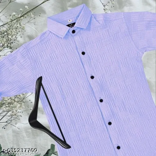Solid Cotton Blend Spread Collar Long Sleeves Shirt for Boys (Purple, 6-7 Years)