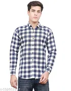 Cotton Blend Checked Shirt for Men, Navy Blue 