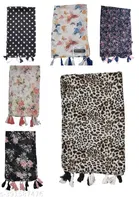 Poly Chiffon Printed Scarves for Women, Black, Pack of 6
