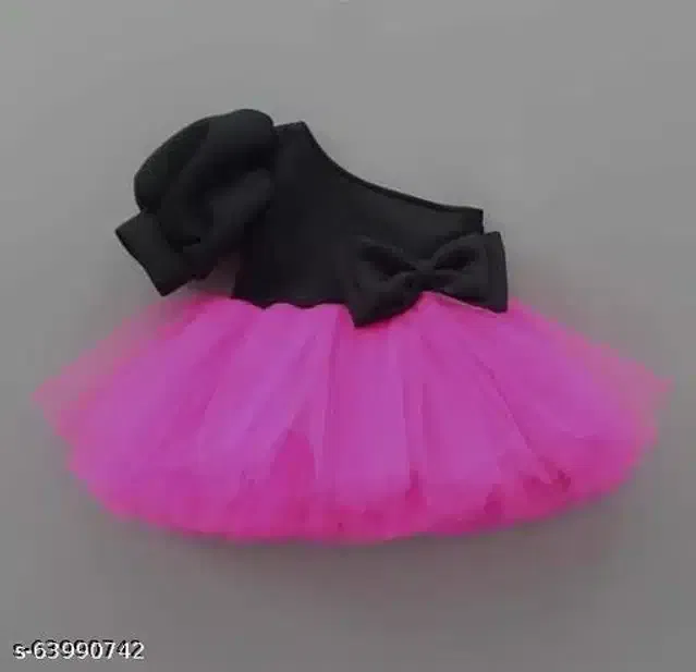 Net Dress for Girls (Black & Pink, 12-18 Months)