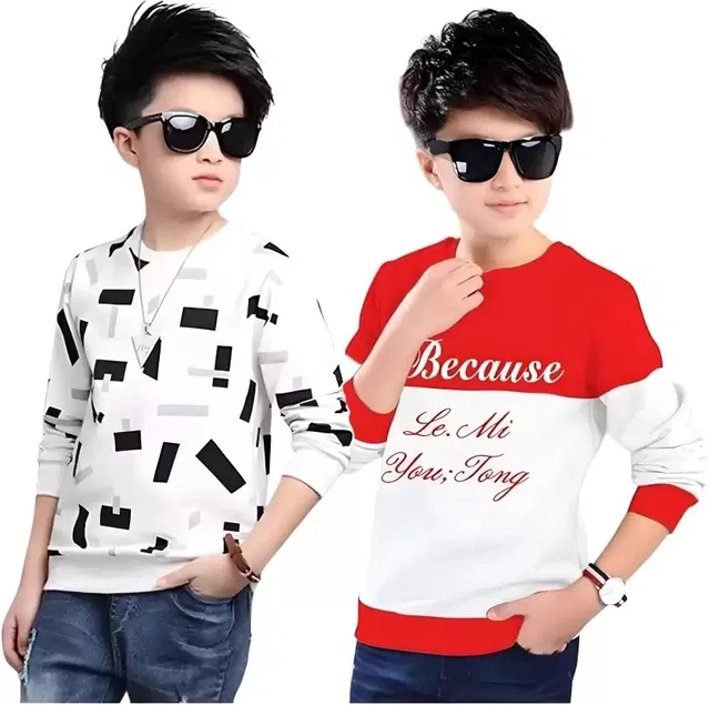 Round Neck Printed T-Shirt for Boys (Multicolor, 15-16 Years) (Pack of 2)