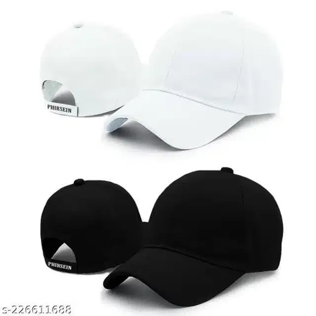 Cotton Cap for Men & Women (Black & White, Pack of 2)