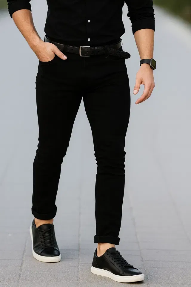 Cotton Blend Slim fit Jeans for Men (Black, 28)