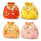 Handcrafted Embroidered Silk Potli Bag, Multicolour, Pack of 4