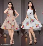 Crepe Printed Flared Dress for Women 