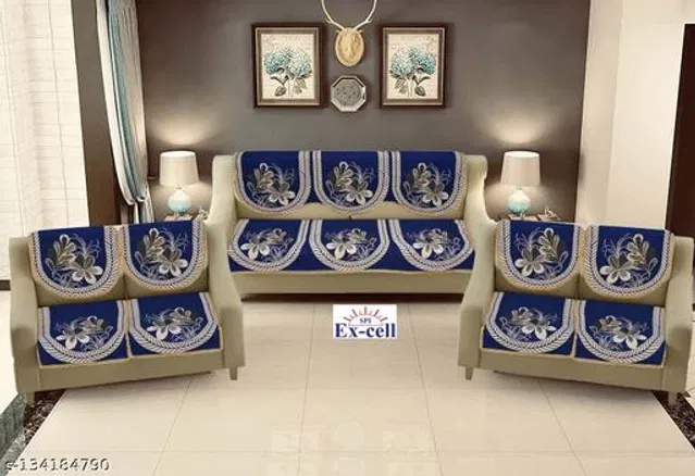 Polycotton 6 Seater Sofa Covers (Blue, Set of 1)